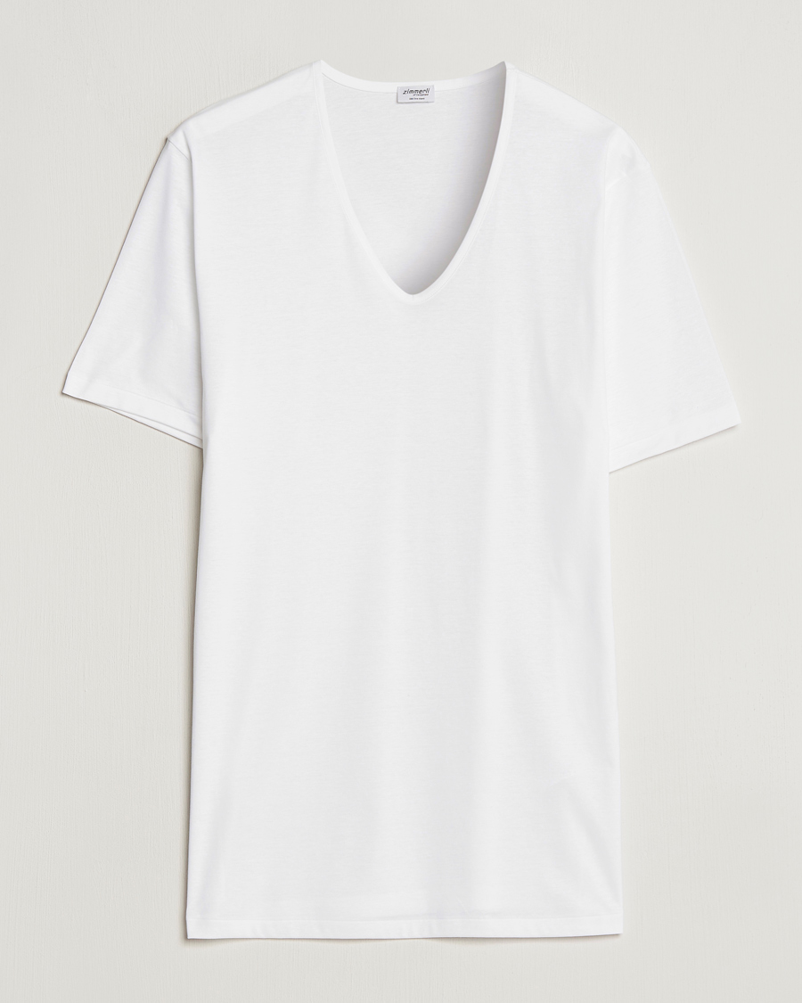 Uomini | T-shirt | Zimmerli of Switzerland | Sea Island Cotton V-Neck T-Shirt White