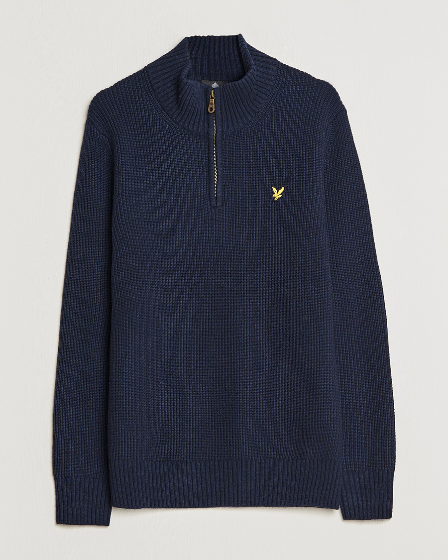 Uomini | Maglieria | Lyle & Scott | Ribbed Quarter Zip Sweater Navy
