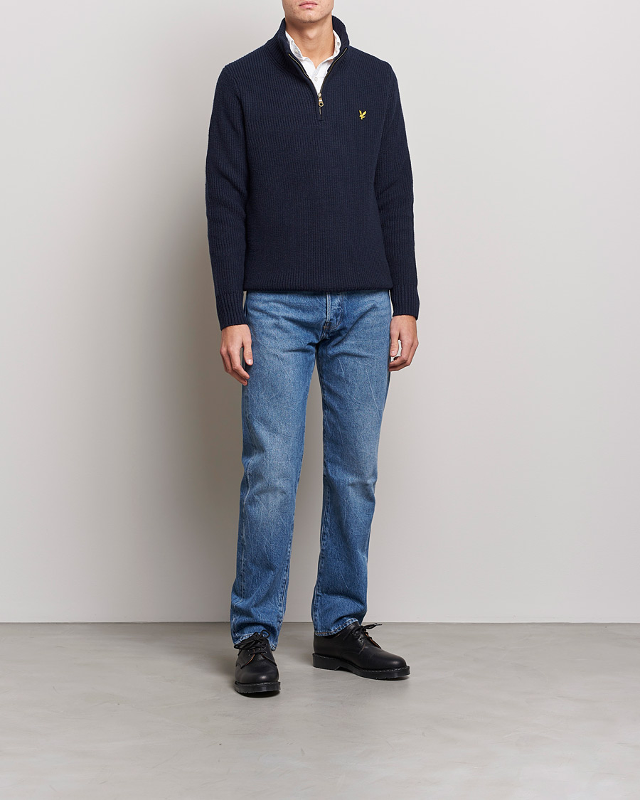 Uomini | Maglieria | Lyle & Scott | Ribbed Quarter Zip Sweater Navy