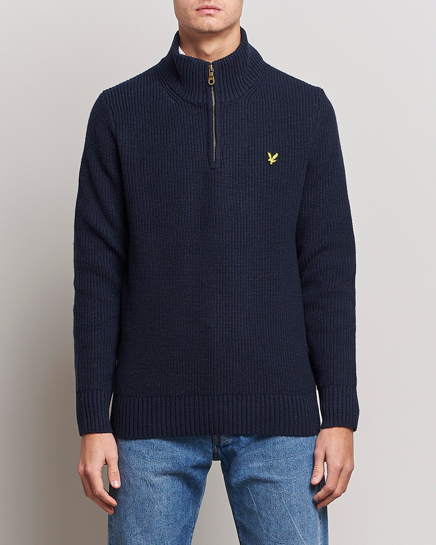 Uomini | Maglieria | Lyle & Scott | Ribbed Quarter Zip Sweater Navy