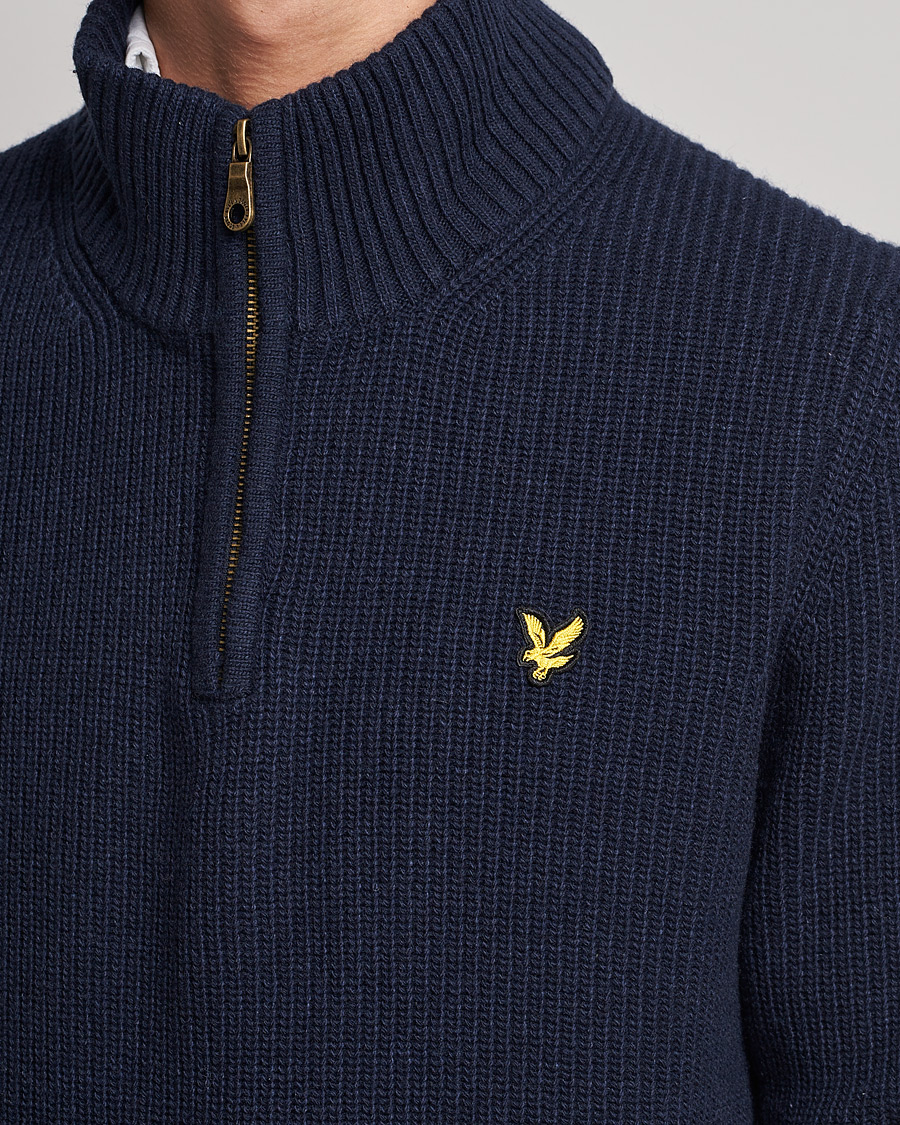 Uomini | Maglieria | Lyle & Scott | Ribbed Quarter Zip Sweater Navy
