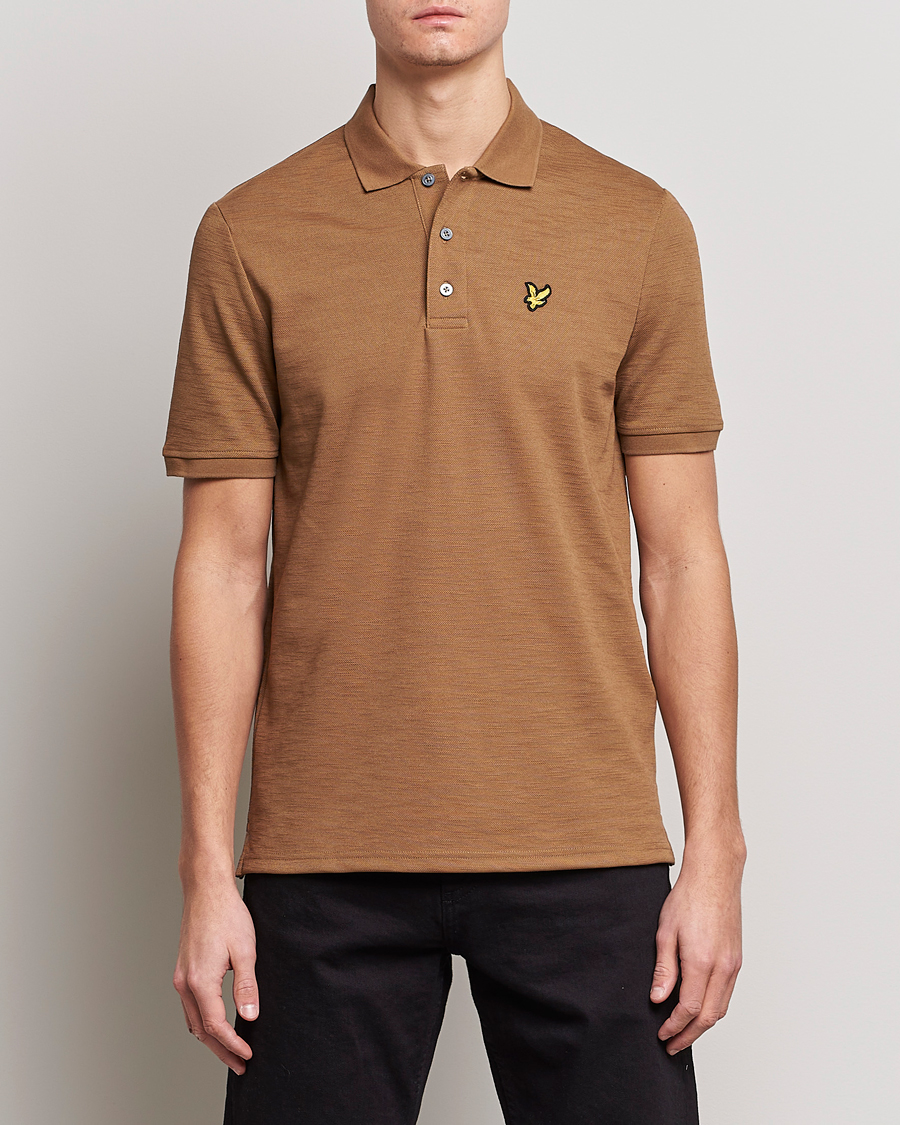 Uomini | Polo | Lyle & Scott | Chunky Slub Pique Polo Camel Bronze
