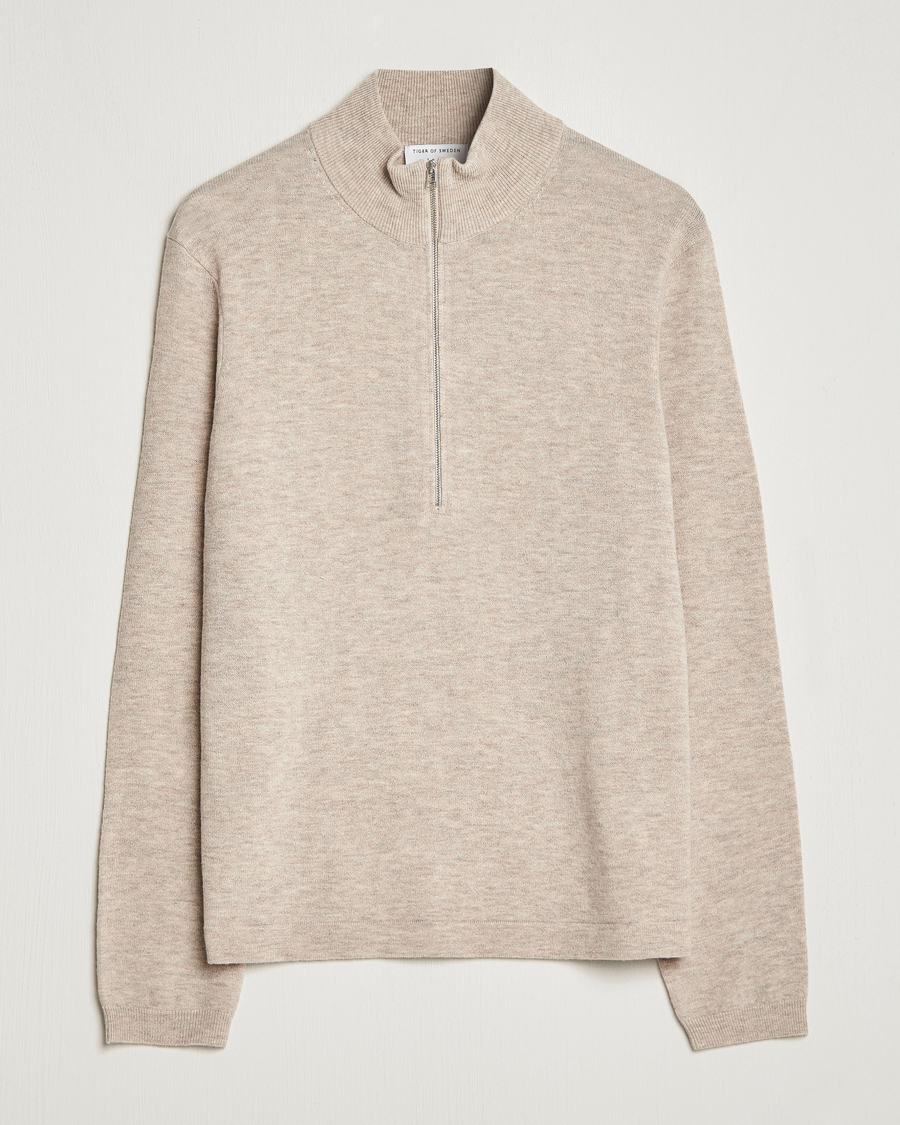 Uomini | Maglieria | Tiger of Sweden | Owain Merino Half Zip Sweater Dark White