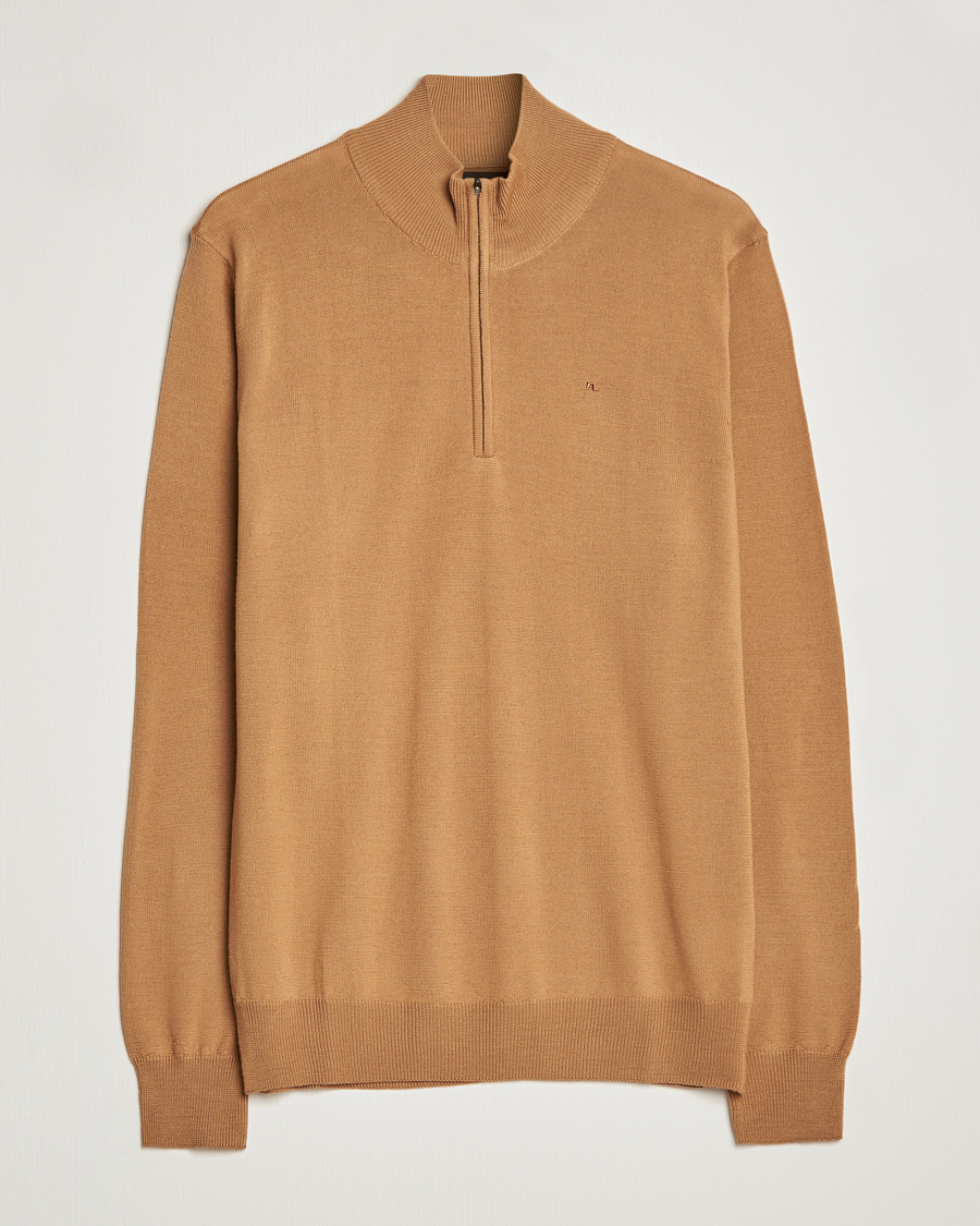 Uomini | Maglieria | J.Lindeberg | Kian Quarter Zip Merino Sweater Chipmunk
