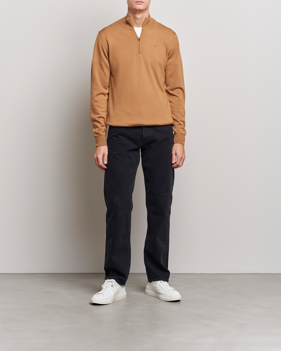Uomini | Maglieria | J.Lindeberg | Kian Quarter Zip Merino Sweater Chipmunk