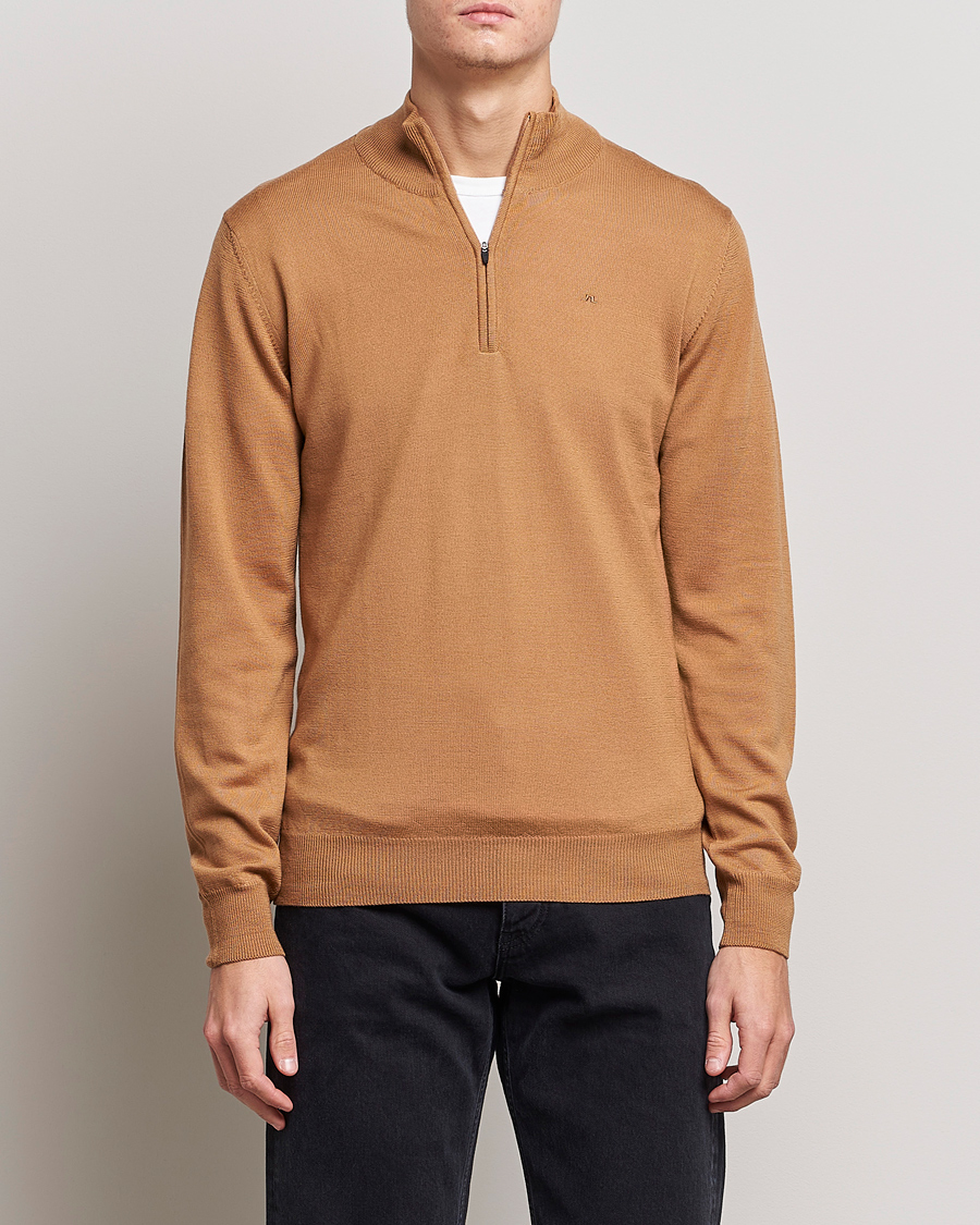 Uomini | Maglieria | J.Lindeberg | Kian Quarter Zip Merino Sweater Chipmunk