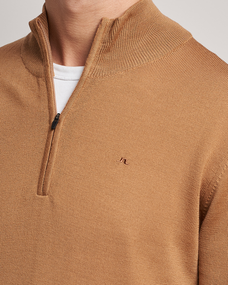 Uomini | Maglieria | J.Lindeberg | Kian Quarter Zip Merino Sweater Chipmunk