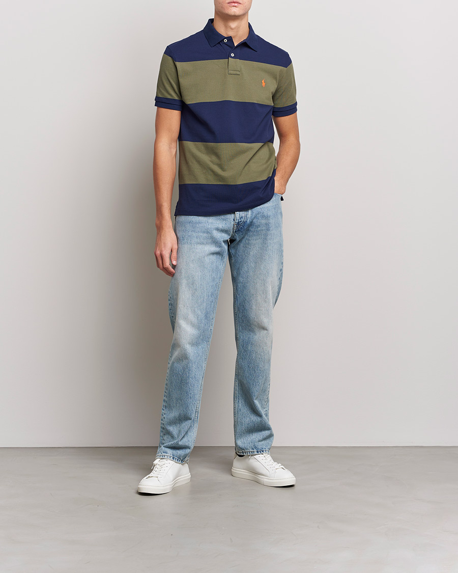 Uomini | Polo | Polo Ralph Lauren | Custom Slim Fit Barstriped Polo Navy/Dark Sage
