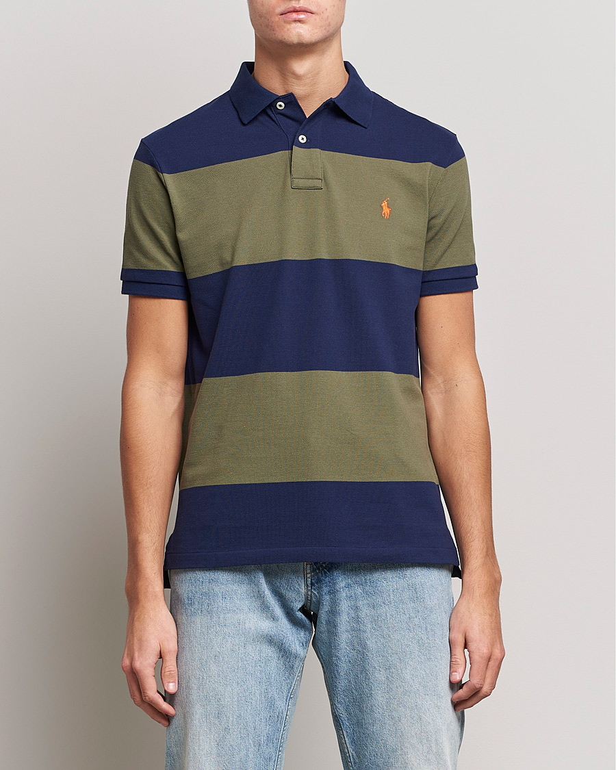 Uomini | Polo | Polo Ralph Lauren | Custom Slim Fit Barstriped Polo Navy/Dark Sage