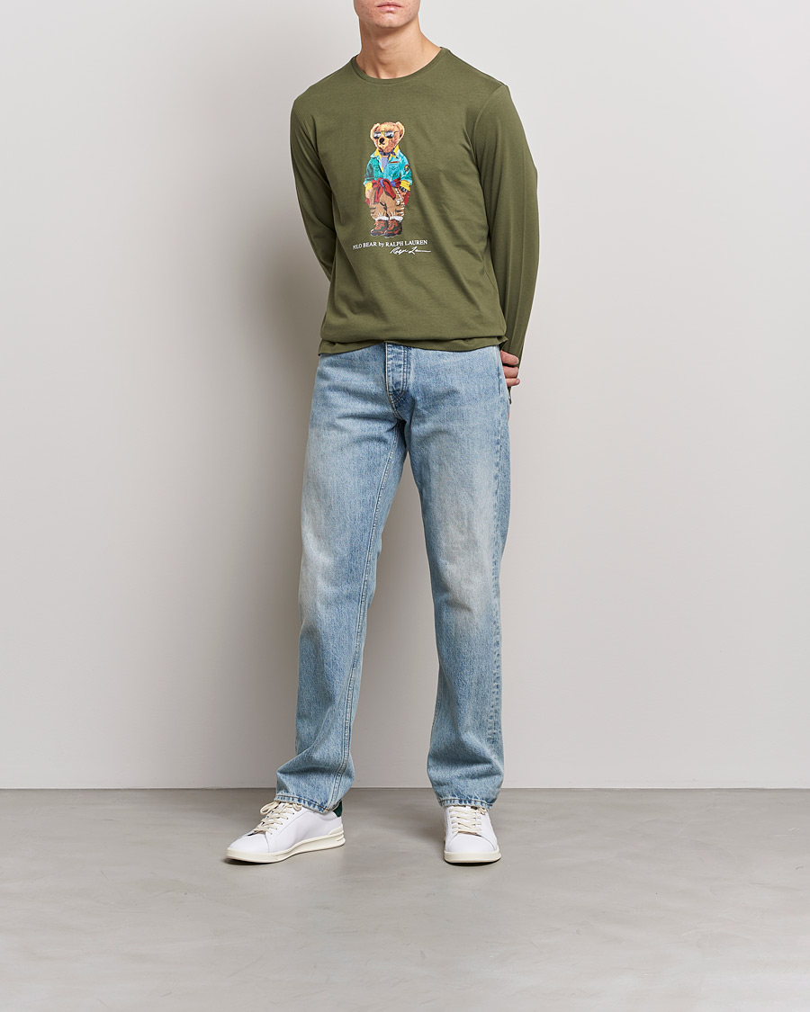 Uomini | T-shirt | Polo Ralph Lauren | Printed Bear Crew Neck Long Sleeve T-Shirt Dark Sage
