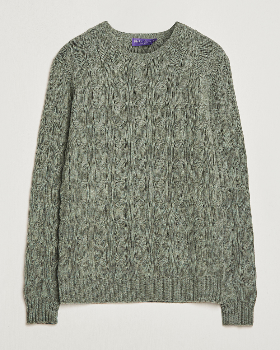 Uomini | Maglieria | Ralph Lauren Purple Label | Cashmere Cable Crew Neck Sweater Sea Spray