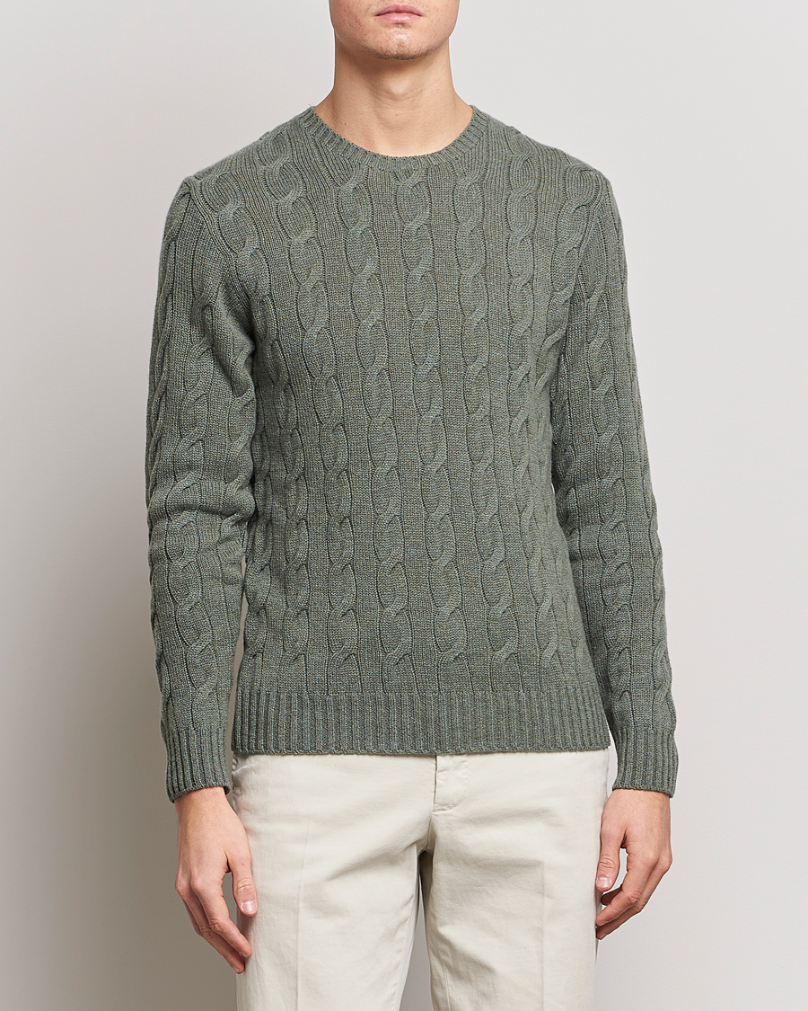 Uomini | Maglieria | Ralph Lauren Purple Label | Cashmere Cable Crew Neck Sweater Sea Spray
