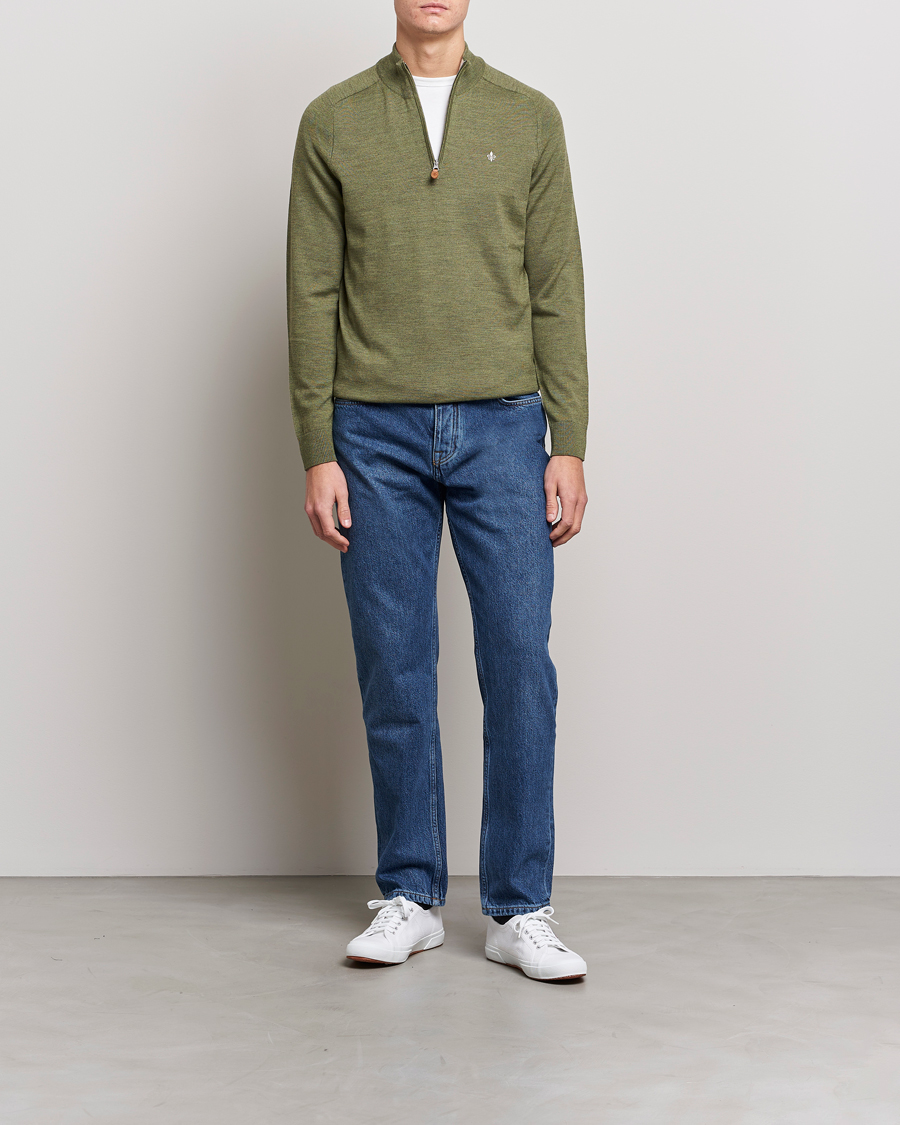 Uomini | Maglieria | Morris | John Merino Half Zip Sage Green