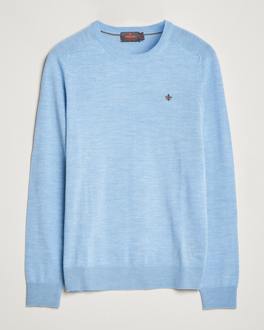 Uomini | Maglieria | Morris | Merino Crew Neck Pullover Light Blue