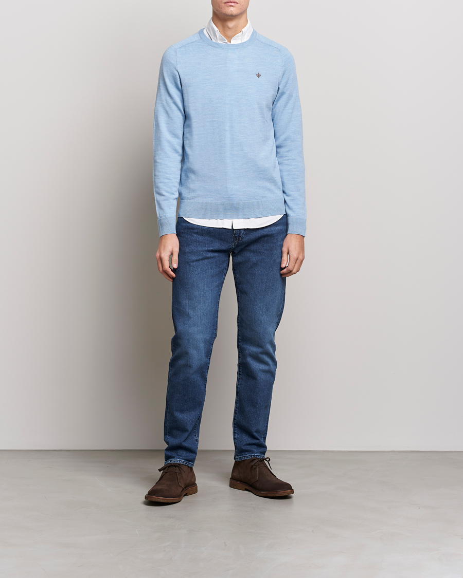 Uomini | Maglieria | Morris | Merino Crew Neck Pullover Light Blue