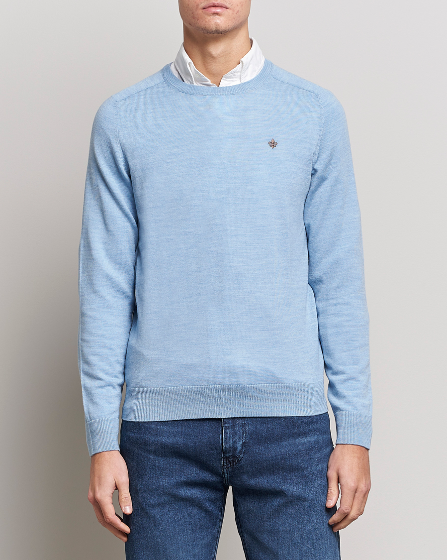 Uomini | Maglieria | Morris | Merino Crew Neck Pullover Light Blue