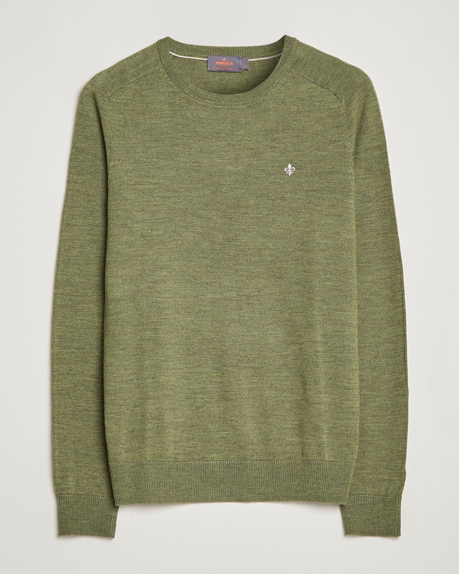 Uomini | Maglieria | Morris | Merino Crew Neck Pullover Sage Green