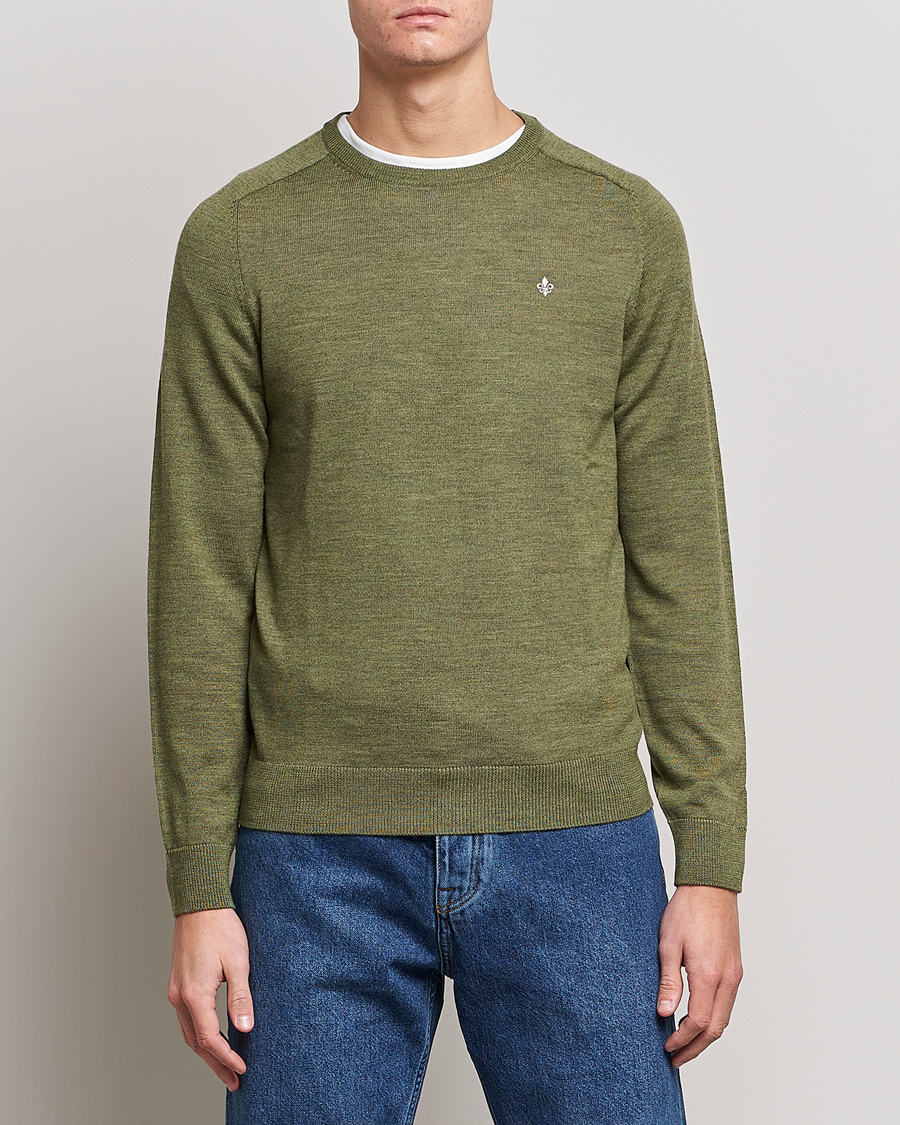 Uomini | Maglieria | Morris | Merino Crew Neck Pullover Sage Green