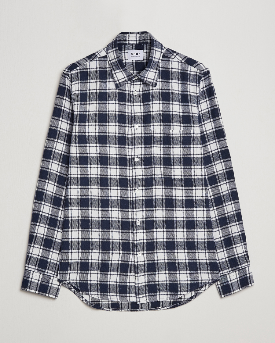 Uomini | Camicie | NN07 | Arne Brushed Cotton Checked Shirt Navy/White