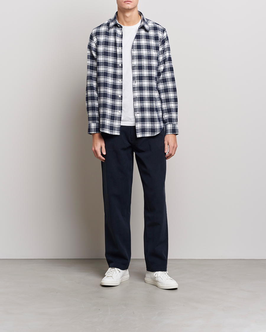 Uomini | Camicie | NN07 | Arne Brushed Cotton Checked Shirt Navy/White