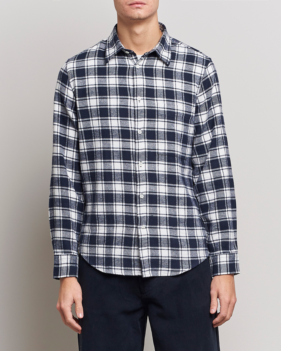 Uomini | Camicie | NN07 | Arne Brushed Cotton Checked Shirt Navy/White