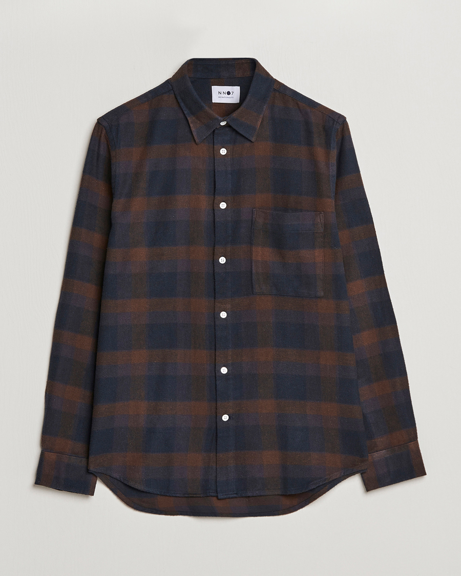Uomini | Camicie | NN07 | Arne Brushed Cotton Checked Shirt Brown/Navy