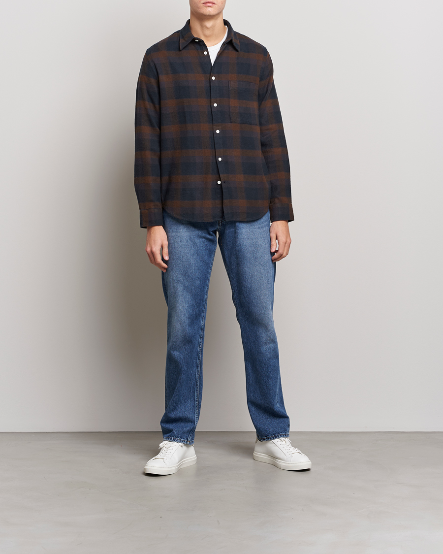 Uomini | Camicie | NN07 | Arne Brushed Cotton Checked Shirt Brown/Navy