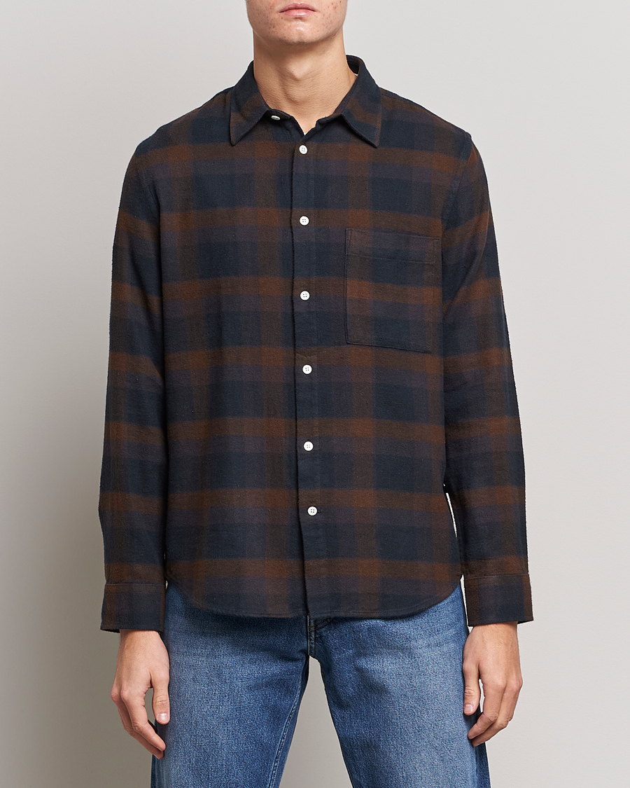 Uomini | Camicie | NN07 | Arne Brushed Cotton Checked Shirt Brown/Navy