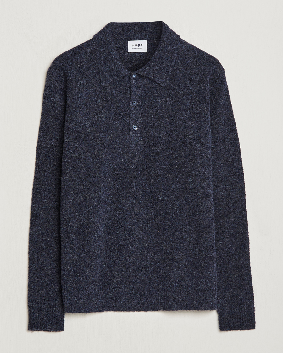 Uomini | Maglieria | NN07 | Alfie Boiled Wool Knitted Polo Blue Melange