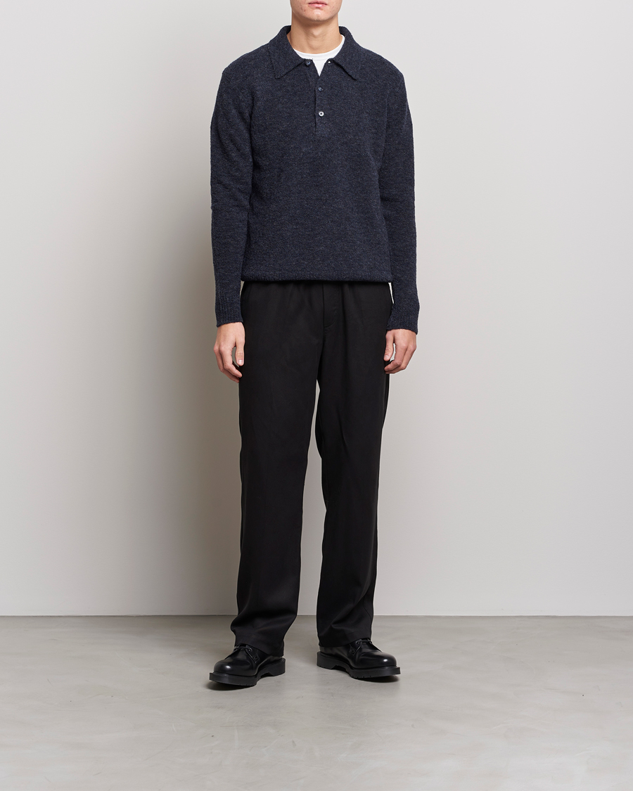 Uomini | Maglieria | NN07 | Alfie Boiled Wool Knitted Polo Blue Melange