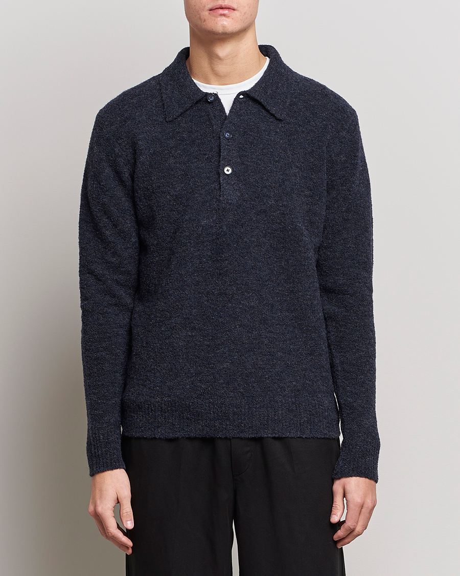 Uomini | Maglieria | NN07 | Alfie Boiled Wool Knitted Polo Blue Melange