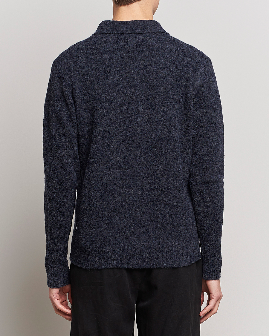 Uomini | Maglieria | NN07 | Alfie Boiled Wool Knitted Polo Blue Melange