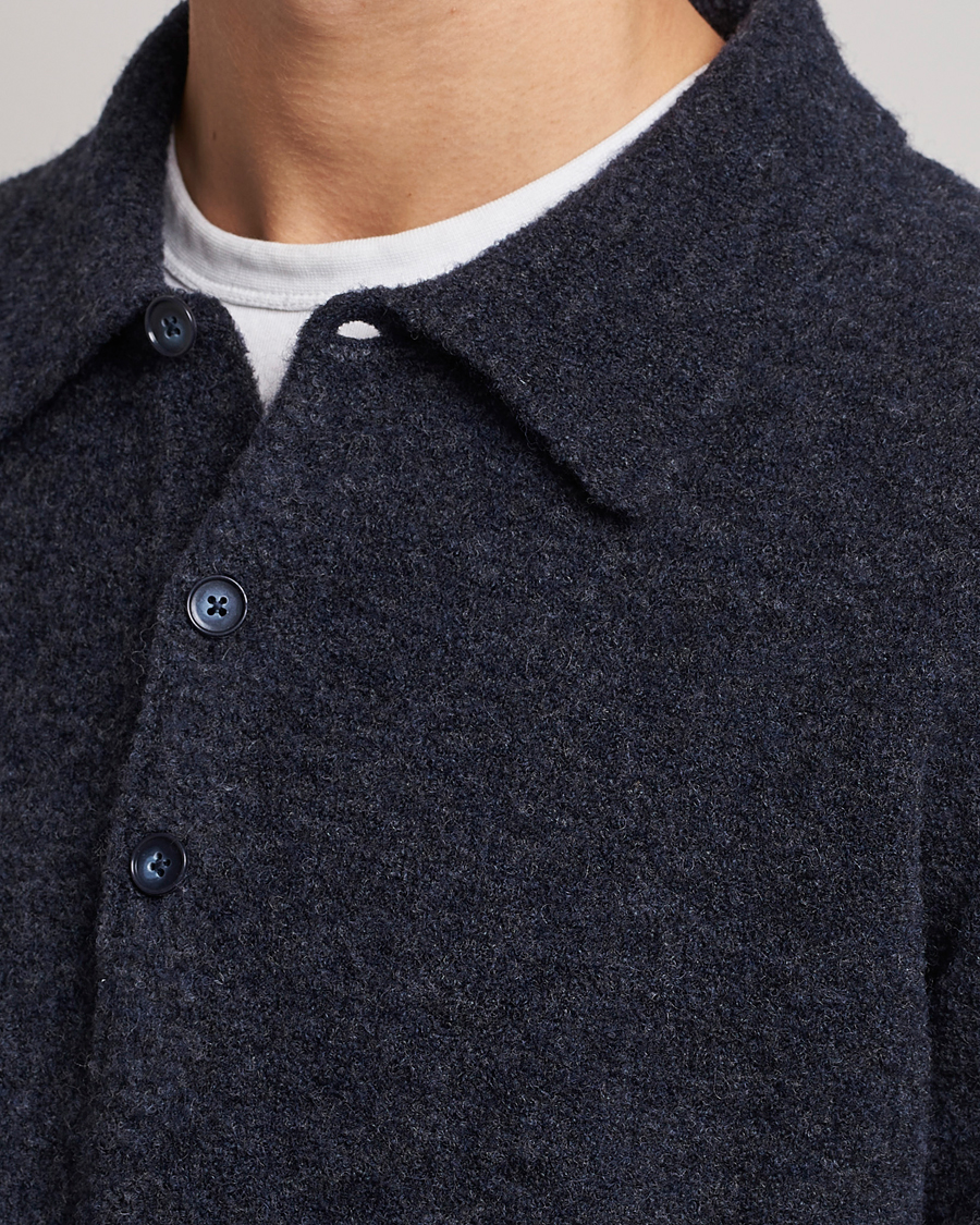 Uomini | Maglieria | NN07 | Alfie Boiled Wool Knitted Polo Blue Melange