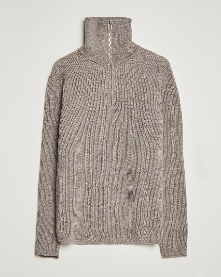 Uomini | Maglieria | NN07 | Holger Knitted Ribbed Half Zip Nature Melange