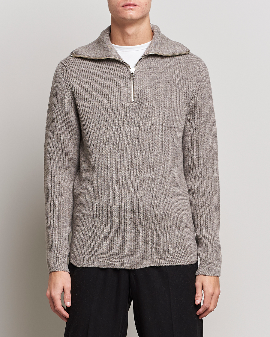 Uomini | Maglieria | NN07 | Holger Knitted Ribbed Half Zip Nature Melange