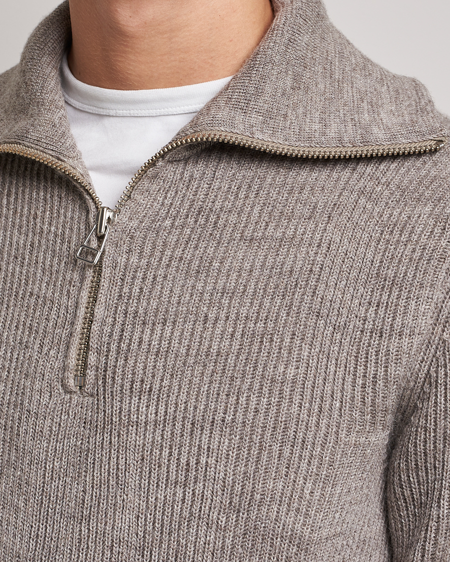 Uomini | Maglieria | NN07 | Holger Knitted Ribbed Half Zip Nature Melange