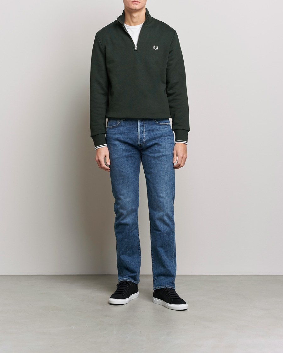 Uomini | Maglieria | Fred Perry | Half Zip Sweatshirt Night Green