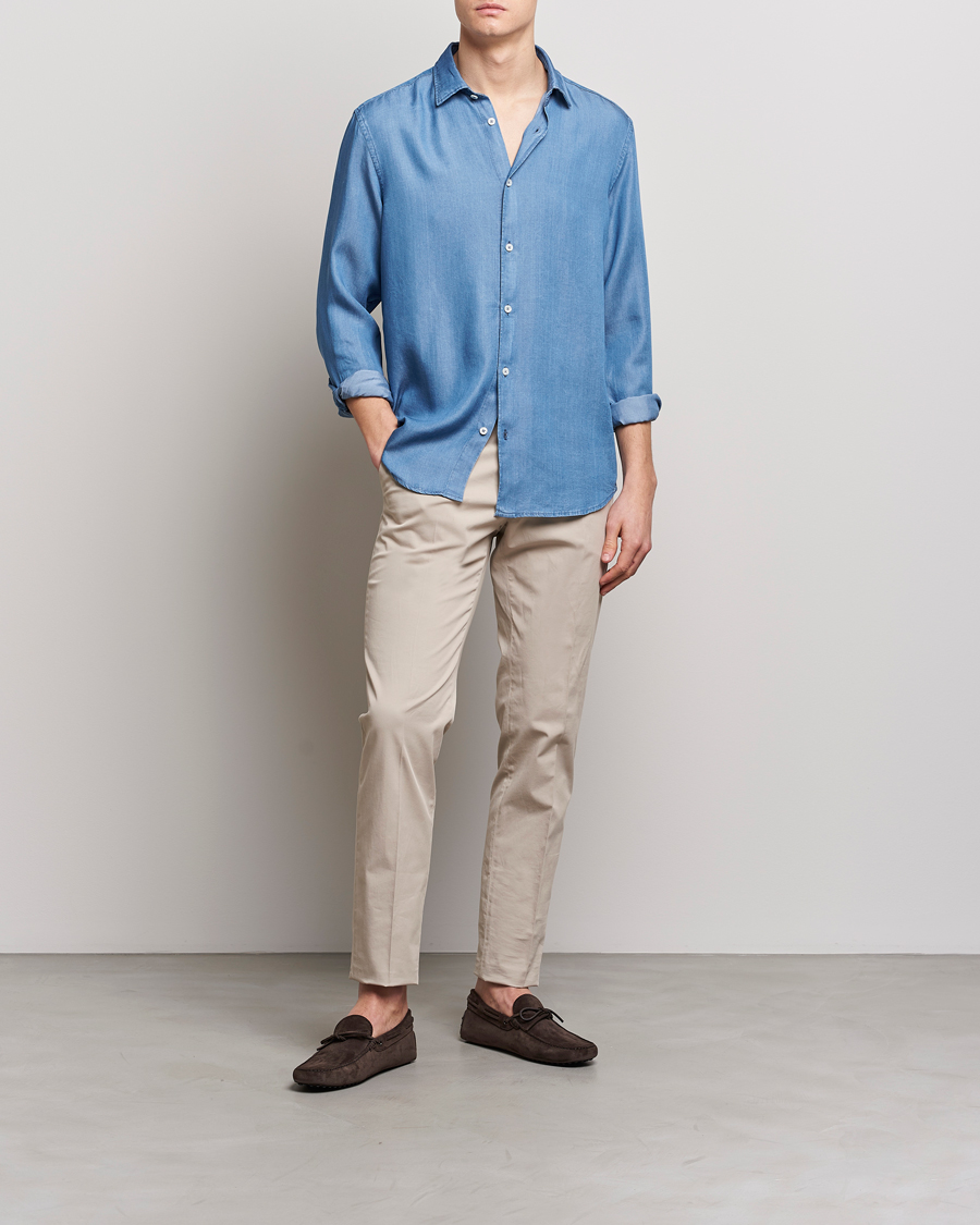 Uomini | Camicie | Altea | Soft Lyocell Denim Shirt Light Indigo