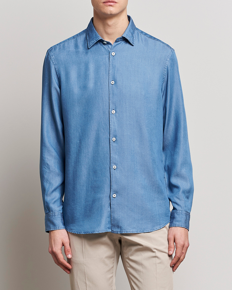 Uomini | Camicie | Altea | Soft Lyocell Denim Shirt Light Indigo
