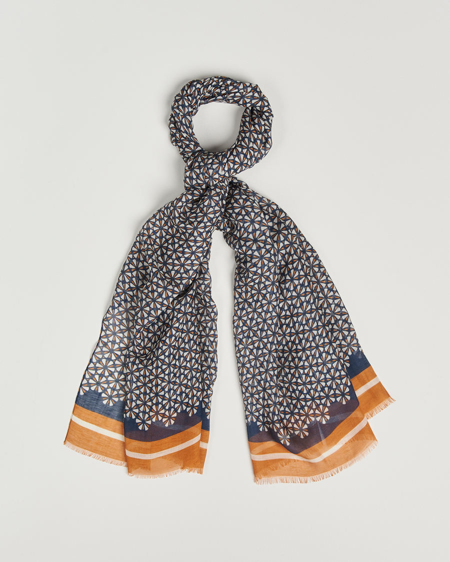 Uomini | Altea Printed Linen Scarf Navy/Orange | Altea | Printed Linen Scarf Navy/Orange