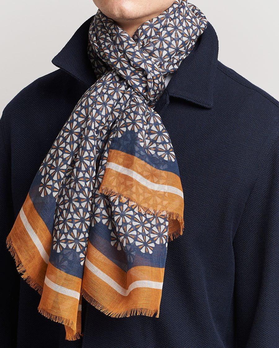 Uomini | Altea Printed Linen Scarf Navy/Orange | Altea | Printed Linen Scarf Navy/Orange