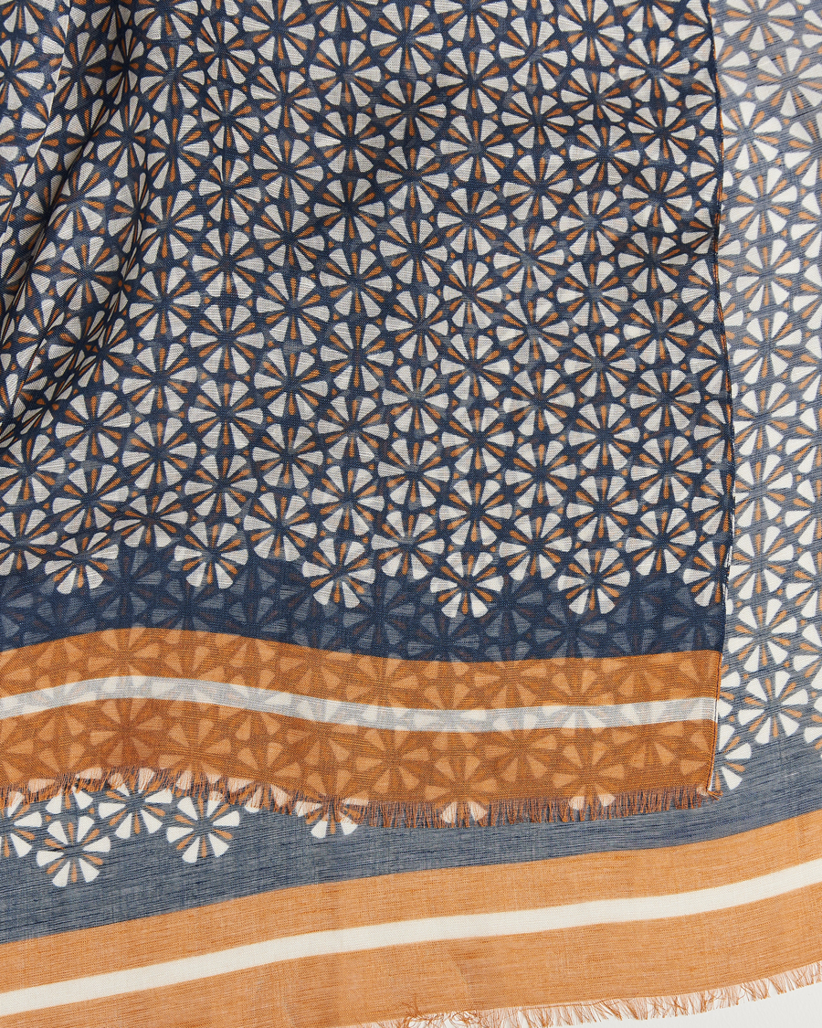 Uomini | Altea Printed Linen Scarf Navy/Orange | Altea | Printed Linen Scarf Navy/Orange