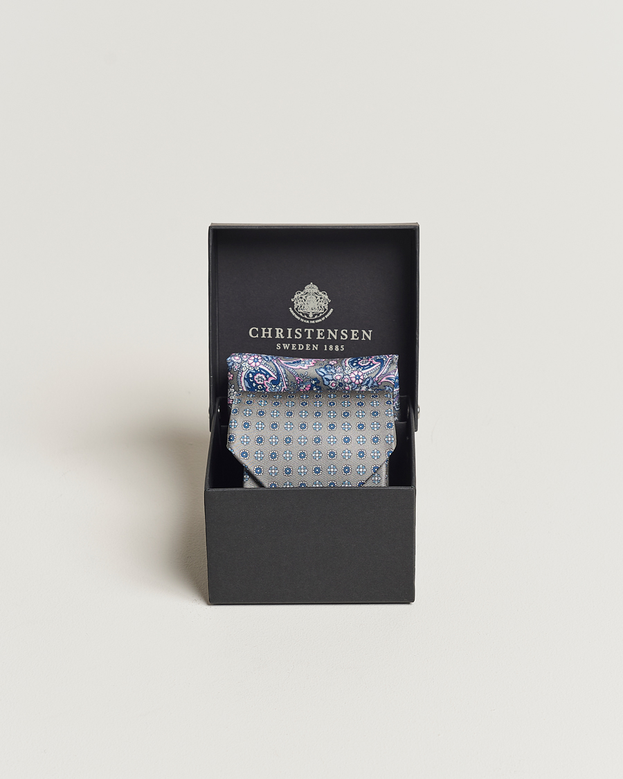 Uomini | Amanda Christensen Box Set Silk Twill 8cm Tie With Pocket Square Grey | Amanda Christensen | Box Set Silk Twill 8cm Tie With Pocket Square Grey