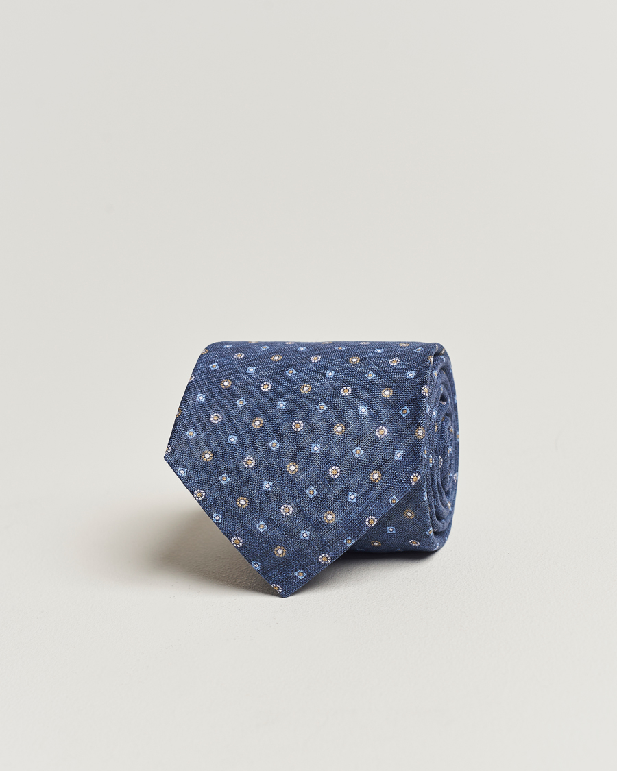 Uomini | Amanda Christensen Linen Printed Medallion 8cm Tie Navy | Amanda Christensen | Linen Printed Medallion 8cm Tie Navy