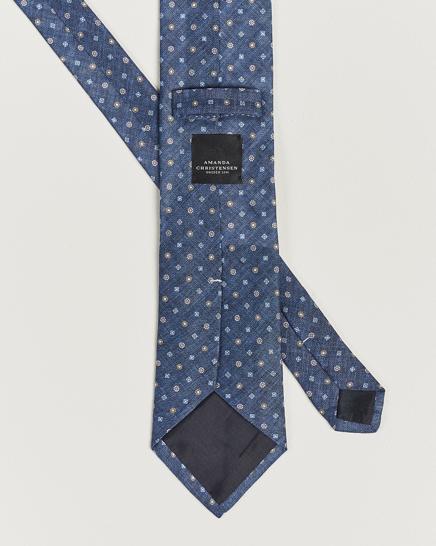 Uomini | Amanda Christensen Linen Printed Medallion 8cm Tie Navy | Amanda Christensen | Linen Printed Medallion 8cm Tie Navy