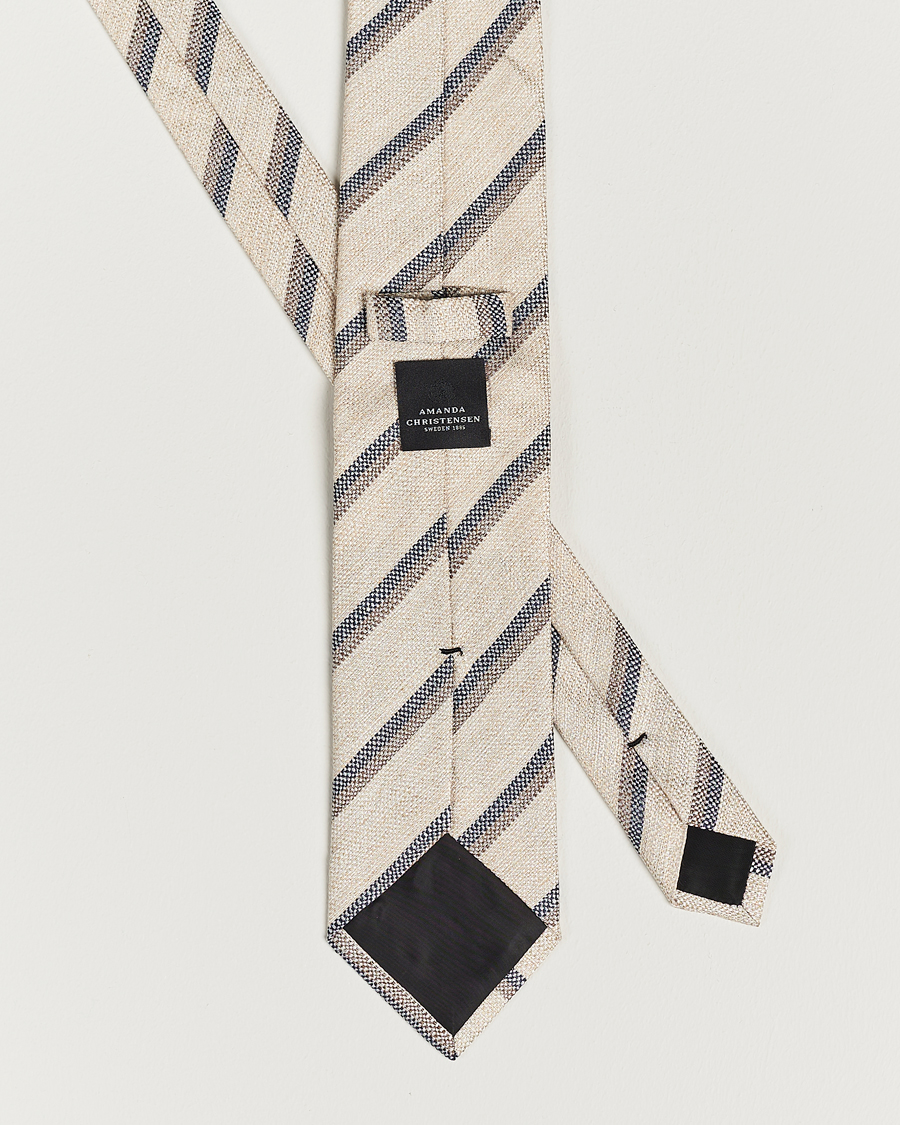 Uomini | Amanda Christensen Silk/Linen Striped 8cm Tie Natural | Amanda Christensen | Silk/Linen Striped 8cm Tie Natural