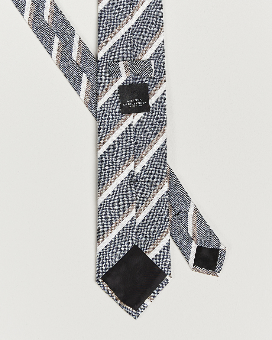 Uomini | Amanda Christensen Silk/Linen Striped 8cm Tie Navy | Amanda Christensen | Silk/Linen Striped 8cm Tie Navy