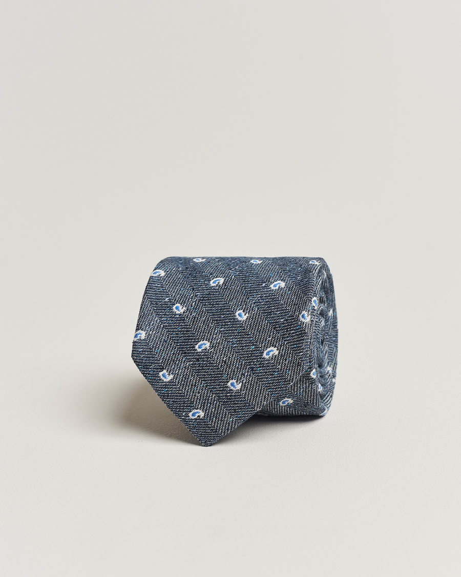 Uomini | Amanda Christensen Silk/Linen/Cotton Paisley 8cm Tie Navy | Amanda Christensen | Silk/Linen/Cotton Paisley 8cm Tie Navy