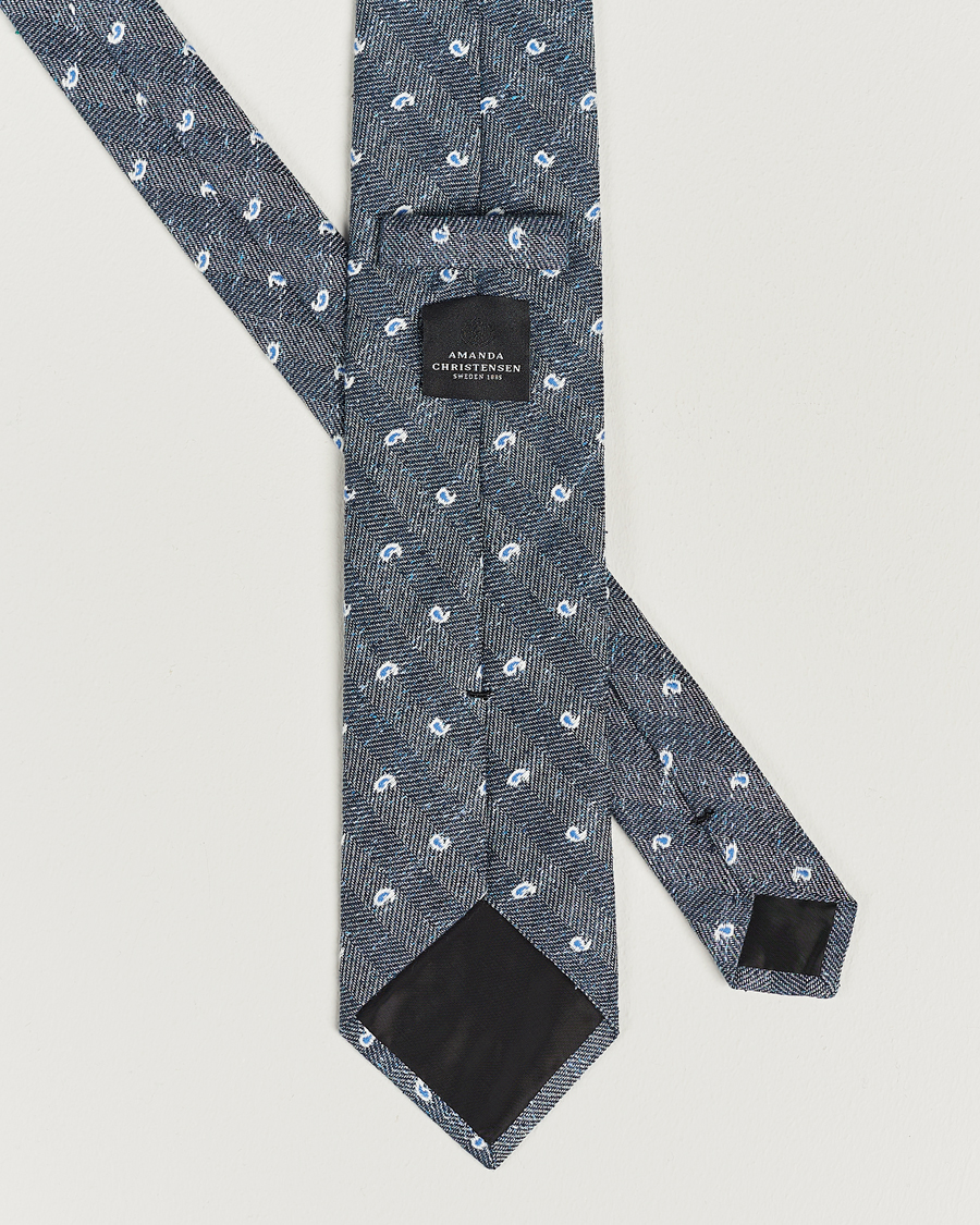 Uomini | Amanda Christensen Silk/Linen/Cotton Paisley 8cm Tie Navy | Amanda Christensen | Silk/Linen/Cotton Paisley 8cm Tie Navy