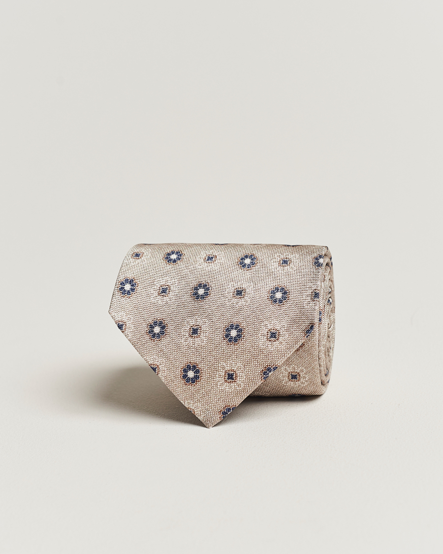 Uomini | Amanda Christensen Silk Oxford Printed Flower 8cm Tie Cream | Amanda Christensen | Silk Oxford Printed Flower 8cm Tie Cream